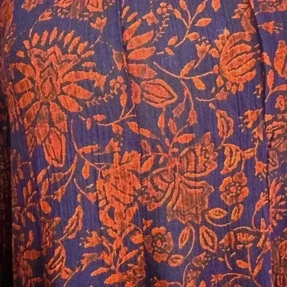 O’NEILL Lianne floral pleated babydoll top bell sleeves cobalt rust sz medium - Picture 10 of 14